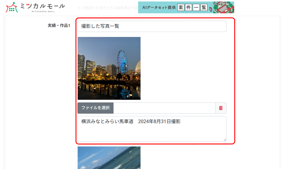 実績・作品を登録